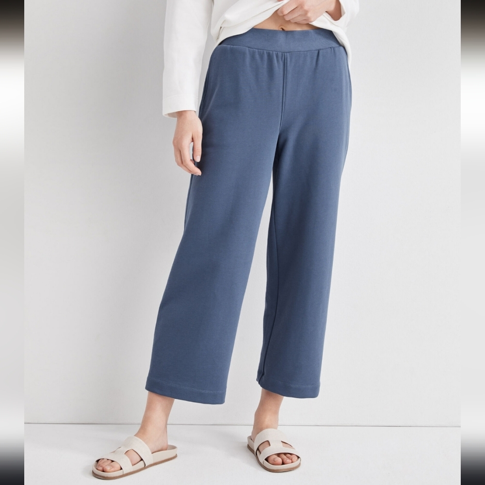 Haven Well Within Organic Cotton French Terry Wide Leg Pants Size XS Blue Lounge